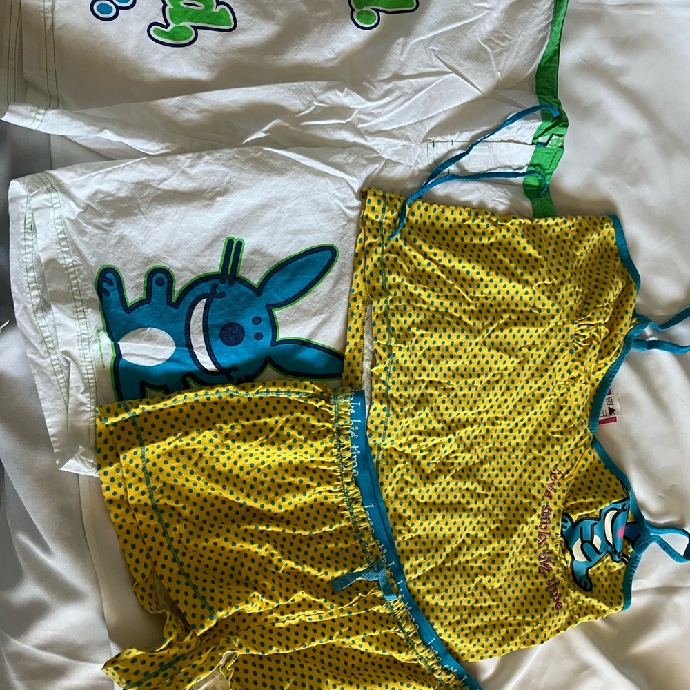 Yellow and White Polka Dot Pajama Set